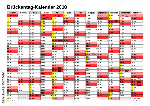 Jahreskalender 2018 - mit Brückentagen