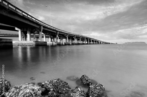 black and white image background under penang bridge located in