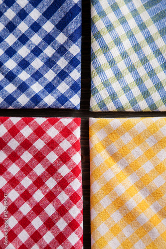 Checkered colored napkins overhead view