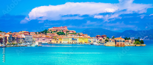 Panoramic view over Portoferraio town of isola d'Elba, Elba island in Tuscany region, Italy.