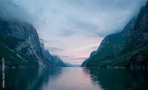 Night landscape of Lysefjord. Norway fjords scenics.