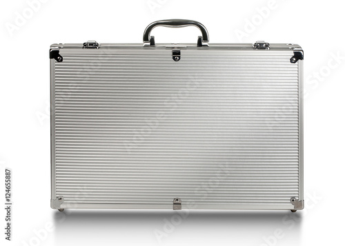 metallic suitcase on white