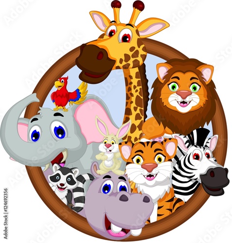 safari animal cartoon in frame