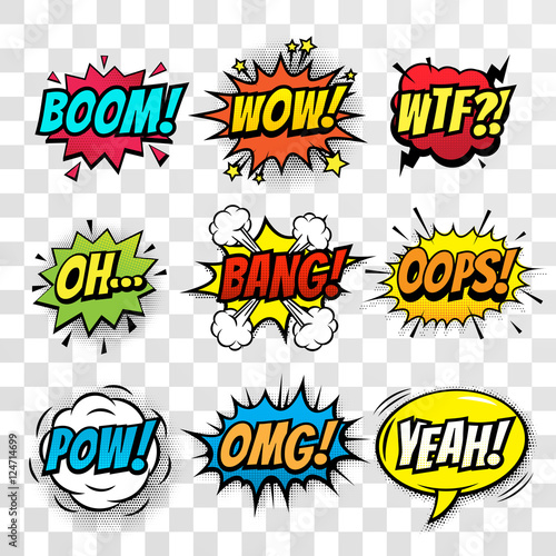 Vector comic speech bubbles set with words