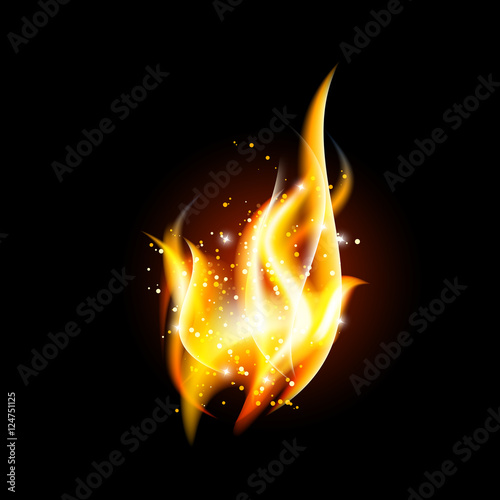 Vector transparent fire flame on dark background