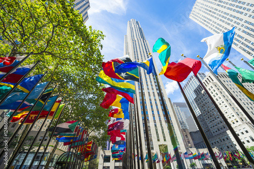 International flags fying in Midtown Manhattan, New York City