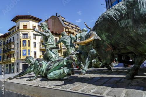 Statue of Encierros in Pamplona Spain