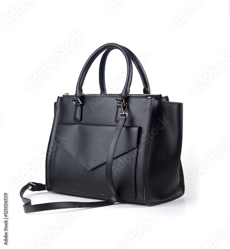 black leather women handbag isolated on white background