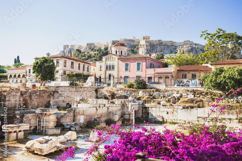 Ancient Greece, detail of ancient street, Plaka district, Athens, Greece. Travel, tourist destination, vacations concept 
