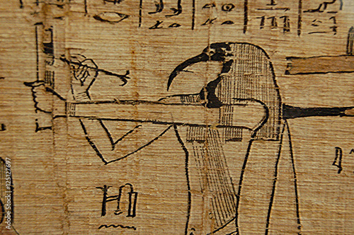 Egyptian scribe Hieroglyph closeup on papyrus