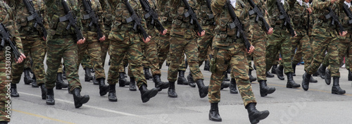 Thessaloniki, Greece - 28 October 2016: Oxi Day Greek Army parade. 28 October is a national Greek holiday commemorating the Greek no against the Mussolini Italian ultimatum of 1940. 