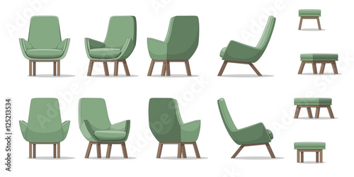 Illustration of an armchair in different perspectives