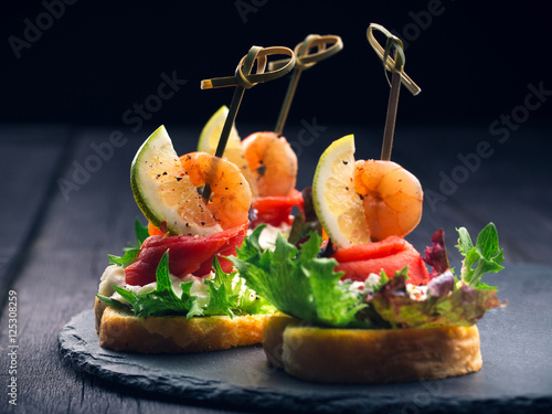 Toasted Canape with Shrimp and Salmon