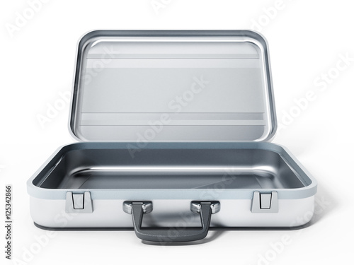 Open metal briefcase isolated on white background. 3D illustration