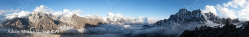 panorama Mount Everest, Lhotse, Makalu i Cho Oyu