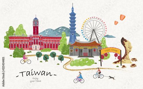 Hand drawn taiwan travel poster