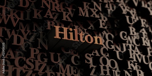 Hilton - Wooden 3D rendered letters/message. Can be used for an online banner ad or a print postcard.
