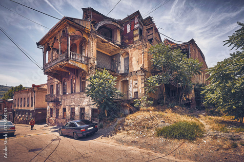Old semi-ruined house at the Avlabari district in Tbilisi, Georgia