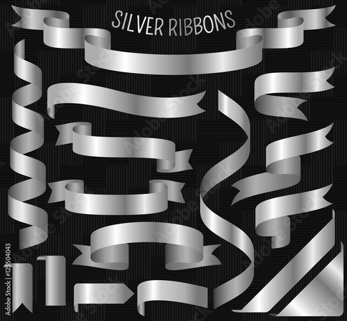 Set of silver ribbons on carbon background. Vector illustration