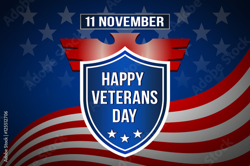 Happy Veterans, illustration, background, US flag, blue.