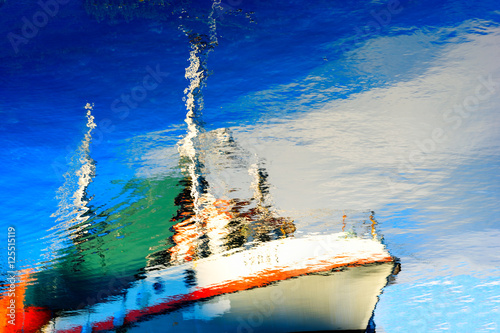 Norway ship reflection on water background