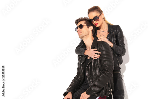 in love young couple posing in studio