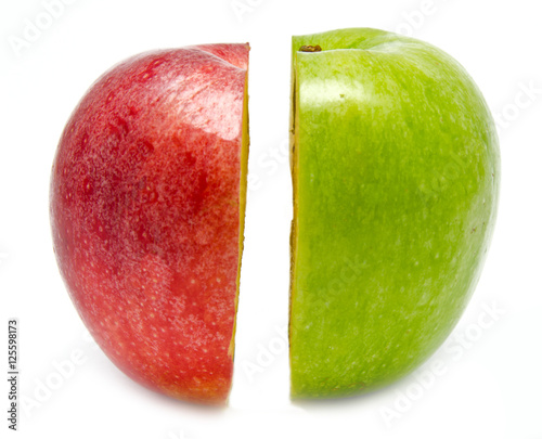 The creative apple combined from two half of red and green