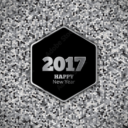 New Year 2017 Vector Background. Silver honeycomb hexagonal pattern