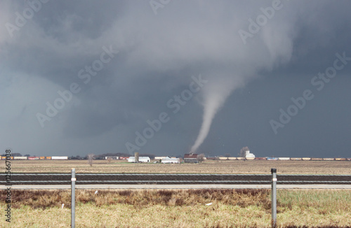 A small cone tornado does damage near Franklin Grove, IL on April 9, 2015. This tornado would later impact the town of Fairdale, IL.