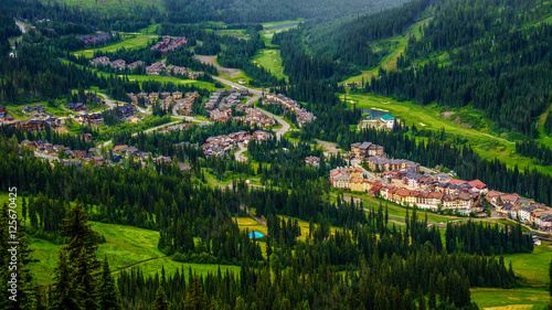 Canada's Alpine Village of Sun Peaks viewed from Tod Mountain in the Shuswap Highlands in central British Columbia in Summer