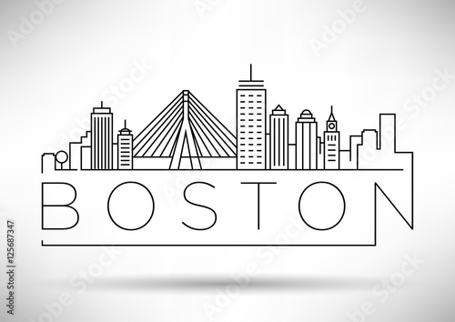 Minimal Boston City Linear Skyline with Typographic Design