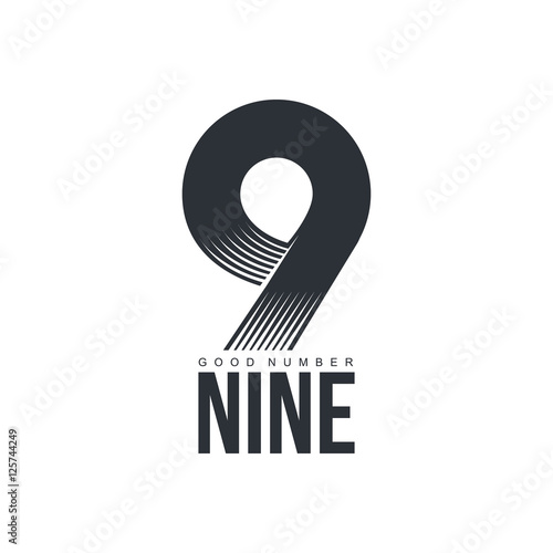 Black and white technological number nine logo, vector illustration isolated on white background. Black and white textured number nine graphic logotype for scientific and technological companies