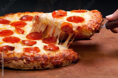 Pepperoni Pizza Cheese Pull - Food Photography