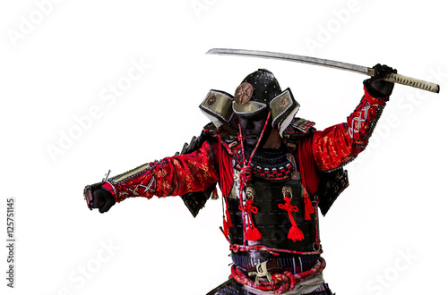 Samurai warrior with sword isolated on the white.