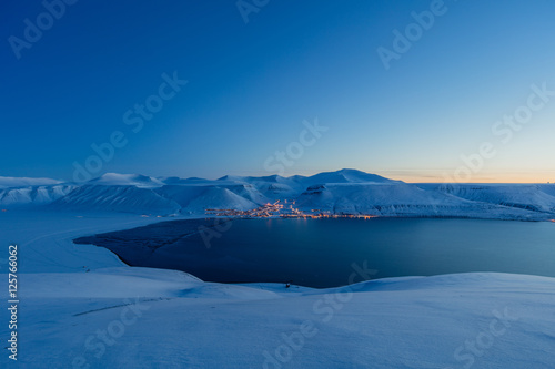 Worlds northernmost town - Longyearbyen in blue light