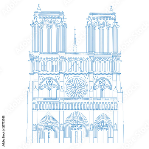 Notre Dame de Paris Cathedral, France.Vector isolated illustration of Notre Dame