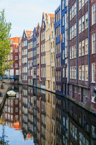 Delft city view with canals in Holland