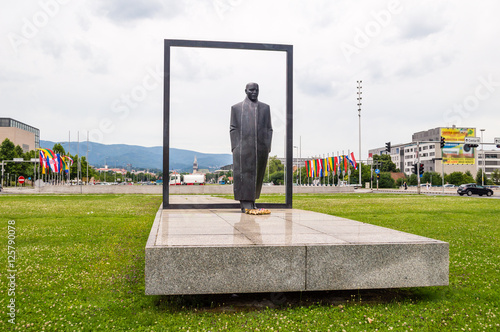 Veceslav Holjevac monument near the National and University Library in Zagreb, Croatia