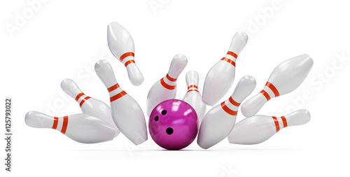 bowling strike on white background. 3d Illustrations