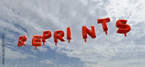 REPRINTS - red foil balloons on blue sky - 3D rendered royalty free stock picture. This image can be used for an online website banner ad or a print postcard.