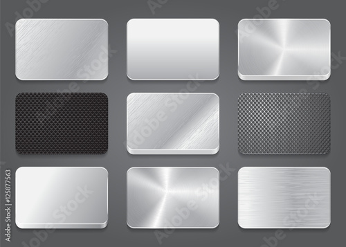 Card icons with metal background. Platinum button icons set.