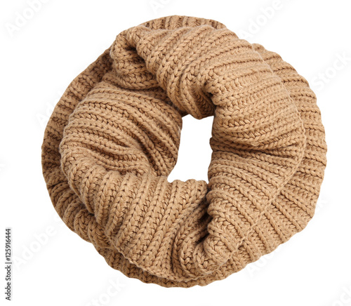 Fahion knitted snood scarf isolated on white.
