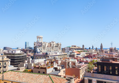 Panoramic Cityscape of Barcelona from the roof of Cathedral of the Holy Cross and Saint Eulalia . Aerial view. Spain.