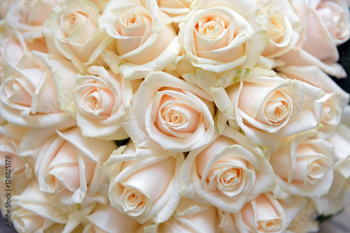 Bouquet sposa ripreso dall'alto - rose bianche e rosa