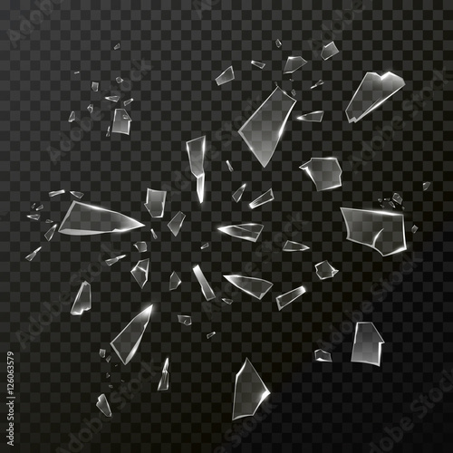 Broken shattered glass debris. Vector transparent