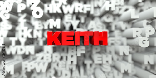KEITH - Red text on typography background - 3D rendered royalty free stock image. This image can be used for an online website banner ad or a print postcard.