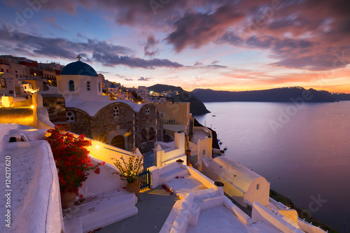 View of Oia village on Santorini island in Greece.
