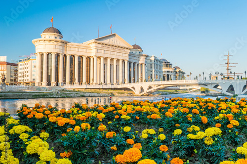 Archaeological Museum of Macedonia and Bridge of the Civilizations in downtown of Skopje