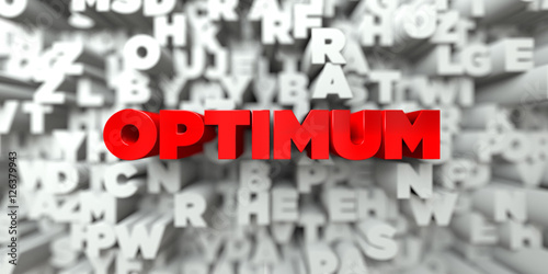 OPTIMUM - Red text on typography background - 3D rendered royalty free stock image. This image can be used for an online website banner ad or a print postcard.