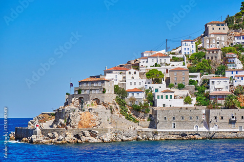 Greece, Hydra island town and cape "Kavos" scenic view